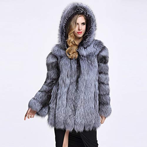 Winter Warm Coat Faux Fur Mid Coat with Big Hooded Soft Open Front