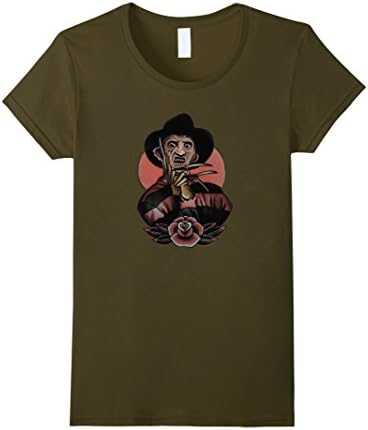 Womens Freddy Nightmare Tattoo Style T-Shirt XL Olive