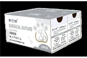 Roeyu-Veterinary Absorbable Suture – Polydioxanone (PDS), USP 4/0, 75 cm, 1/2 Circle Round-Bodied 20 mm