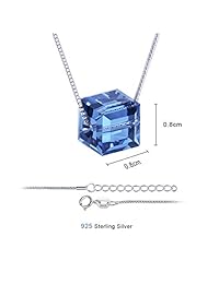 PLATO H S925 Sterling Silver Square Necklace for Women Crystals from Swarovski 18"+2" Chain Cubic Pendants Jewellery Gifts for Ladies Wedding Anniversary Sister
