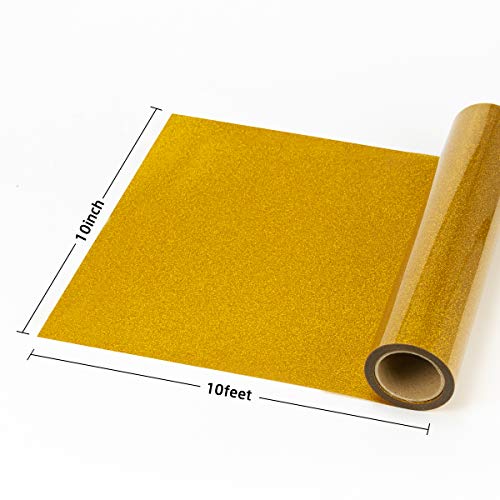 JANDJPACKAGING Gold Glitter HTV Vinyl Roll - 10" x 10FT Glitter Heat Transfer Vinyl for Cricut and Silhouette Cameo