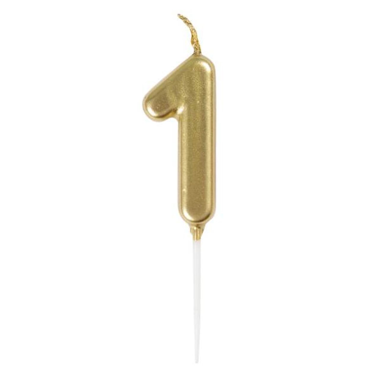Mini Metallic Gold Number 1 Pick Birthday Candle (3cm x 11cm) - Elegant and Dazzling Party Decoration - Perfect for Birthday/Anniversary Events - 1 Pc