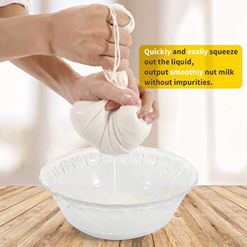 Nut Milk Bags, All Natural Cheesecloth Bags, 12"x12", 2 Pack, 100% Unbleached Cotton Cloth Bags for Cheese/Tea/Yogurt/Juice/Wine/Soup/Herbs, Durable Washable Reusable Almond Milk Strainer(Weave 90x88)