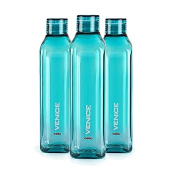 Cello Venice Plastic Water Bottle, 1 Litre, Set of 3, Green