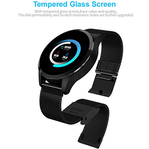Smart Watch Fitness Tracker Color Screen Heart Rate Sleep Monitor Calorie Counter Pedometer Camera Stainless Steel Black