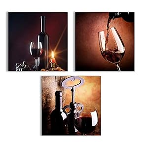 Canvas Wall Art Abstract Vintage Wine Cup Pictures Home Wall Decorations for Kitchen Streched and Framed - 12"x12"x3 Panels