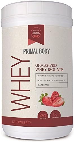 Grass Fed 100% Whey Protein Isolate - 2 Pounds - 24g Protein - Primal Body by morellifit - Strawberry by Primal Body