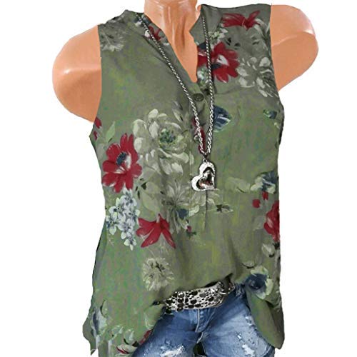 image for Emimarol Women Tops Summer Plus Size Tops Loose Print V-Neck Sleeveles