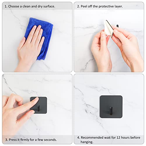 VIS'V Adhesive Hooks, Black Self Adhesive Shower Wall Hooks Waterproof