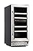 Phiestina 15 Inch Dual Zone Wine Cooler Refrigerator - 28 Bottle Built-in or Free-standing Frost Free Compressor Wine Refrigerator for White and Red Wines with Digital Memory Temperature Control