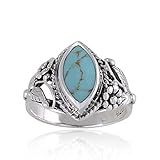 Chuvora 925 Sterling Silver Blue Turquoise Stone Vintage Style Band Ring - Nickel Free
