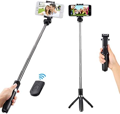 AOSHR Selfie Stick Tripod Stand Holder Extendable with Bluetooth Remote Shutter for Phone X/8/8P/7/7P/6s/6P/5S/SE, Galaxy S5/S6/S7/S8/A7/Note, Huawei and More(Black 01) … (Selfie Stick)