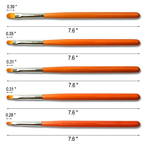 SILPECWEE 5Pcs Wooden Handle Nail Art Brush Set Uv Gel Builder Pen Cleaning Polish Glitter False Nail Extension Manicure Design Tools (2/4/6/8/10#)