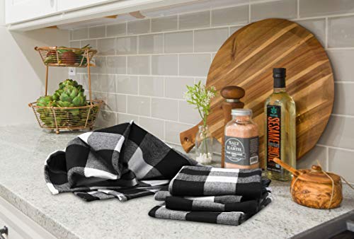 Native Fab 100% Cotton Kitchen Dish Towels 16x26 Set of 6 - Absorbent Tea Towels, Dish Cloths, Restaurant Cleaning Towels, Gingham Check Buffalo Plaid Kitchen Towels with Hanging Loop, Black White - Thumbnail 3