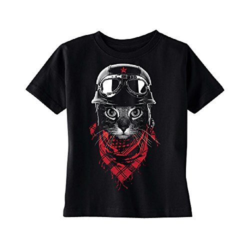 Adventurer Cat with Scarf TODDLER T-shirt Cool Cat Breed Biker Kids Black 4T