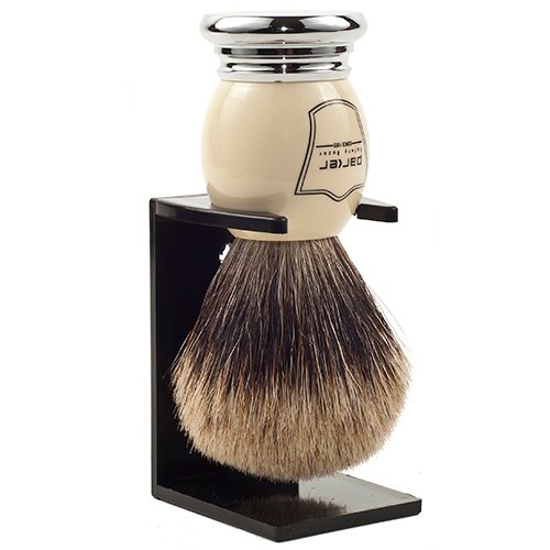 Parker Safety Razor 100%"Extra Dense" Best Badger Bristle Shaving Brush with White & Chrome Handle - Free Brush Stand Included