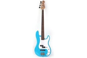 Fojill Full Size Electric Bass Guitar 4 Four String Right Handed Hand with Gig Bag For Adult Genuine Rosewood Fretboard (Blue)