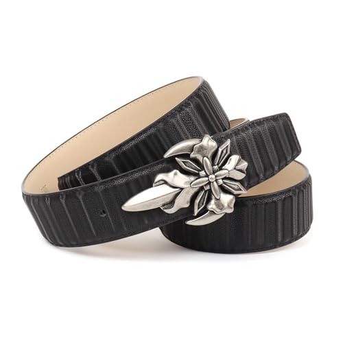 Anthoni Crown Cinturón de Cuero, Negro, 95 cm Unisex Adulto