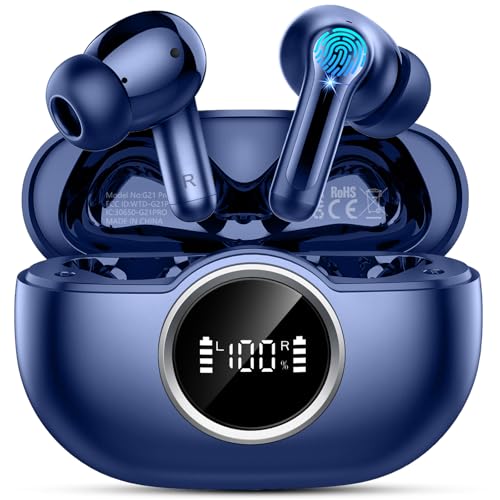 Bluetooth 5.4 Headphones, 2025 Wireless Earbuds 3D Hi-Fi Stereo Bass Ear Buds, 4 ENC Noise Cancelling Mic, 40H USB-C in-Ear Earphone Sport, 3g IP-X7 Waterproof Workout Gym for Android iOS Laptop Pad