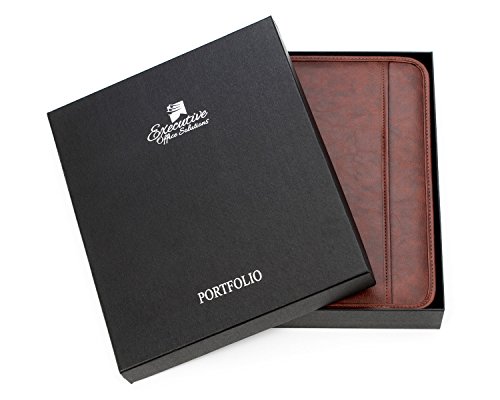 Professional Business Padfolio Portfolio Briefcase Style Organizer Folder Notepad and 4 Ring Binder - Brown Synthetic Leather - Thumbnail 2