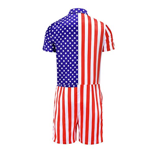 2019 Shirts Deals ! Men's American Flag Striped Button Short Sleeve Top Shirt Siamese Pants Red - Thumbnail 2