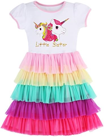 Fubin Girl's Rainbow Dress Summer Clothes,Little Sister,4-5 Years(Size 120)