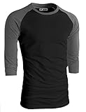 TOP LEGGING TL Men's Baseball Crew Neck Cotton Long or 3/4 Sleeve Essentail Raglan Tee Shirts (XLarge, 3/4_SL-Blk_Char)