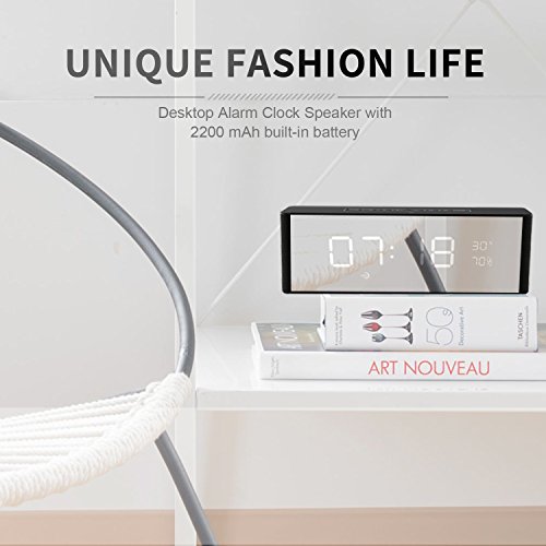 Ahead Wireless Bluetooth Speaker with Clock Alarm, Portable Stereo Speaker, Dual Alarm Clock Bedside, LED Diaplay, Built-in Mic, LED Nightstand Clock and Large LED Dimmable Display
