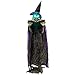 Halloween Haunters 6 Foot Animated Standing Wicked Witch with Spell Casting Book Prop Decoration - Black and Purple Hat, Speaks, Cackles, Flashing Green LED Eyes, Witches Brew