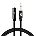 SHD Aux Extension Cable, 3.5mm Stereo Audio Cord Male to Female Type Gold Plated Step Down Design Metal Shell with High Purity OFC Conductor Black-15Feet