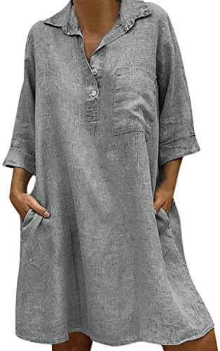 WEISUN Women Summer Dress Ladies Plus Size Dress T-Shirt Cotton and Linen Dress Casual Short Sleeve Midi Dress