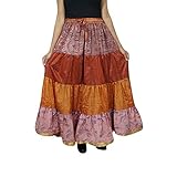 Womens Maxi Skirts Vintage Recycled Sari Flared Bohochic Long Skirt L