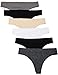 Kalon 6 Pack Women's Nylon Spandex Thong Underwear (Medium, Basics)