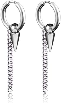 Spike Chain Hoops Stainless Titanium Steel White Awl Drop Dangle Earrings for Men Women