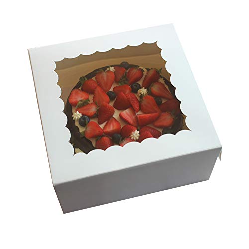 10" x 10" x 5" Cake Boxes with Window & 10" Round Cake Boards(10 Pack of Each), Paperboard Cake Baker Box for Bakery, Cakes, Pastries by ZMYBCPACK