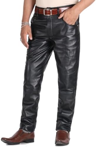 Lasumisura Men's Genuine Lambskin Leather Pants (Black, Custom