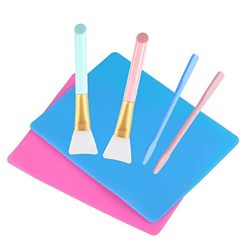 2 Pack Silicone Sheet for Crafts, Jewelry Casting Molds Mat, Including 2 Pieces Silicone Stir Sticks, Silicone Brushes and Non-Stick Silicone Sheet for Making Craft Glitter Tumblers