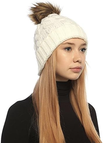 SOFT GRIP Women Cable Knit Slouchy Winter Hat Beanie Pom Pom