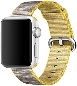 Woven Nylon Fabric Wrist Strap Replacement Band with Classic Square Stainless Steel Buckle for Apple Watch iWatch Series 1 / 2,Sport &amp; Edition,38mm,42mm (Yellow 38mm)