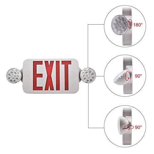 【2 Pack】LFI Lights UL Certified EXIT Sign with Emergency Light Red EXIT Compact Combo Hardwired High Output