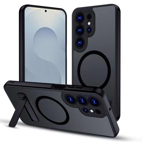XTCASE Magnetic Case for Samsung Galaxy S25 Ultra 5G [Compatible with MagSafe], Translucent Matte Back Case with Adjustable Stand, Shockproof and Scratch Resistant Protection, Black