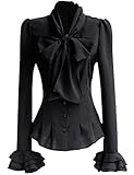 Mosocow Women's Vintage Bow Tie Neck Shirt Blouse Tops S Black