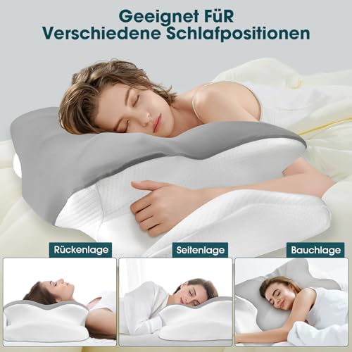 Fwiull Neck Pillow, Anti Snoring Pillow, Memory Foam Pillow, Ergonomic, Neck Support Pillow, Orthopaedic, Neck Pillow, Side Sleeper for Sides, Back and Stomach Sleepers (Butterfly)