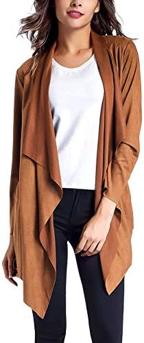 Yuxikong Womens Long Sleeve Faux Leather Asymmetrical Solid Thin Outerwear Jacket Cardigan