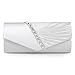 Damara Womens Pleated Crystal-Studded Satin Handbag Evening Clutch,White, large
