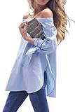 Simplee Apparel Women's Off the Shoulder Long Sleeve Knotted Top Blouse Blue