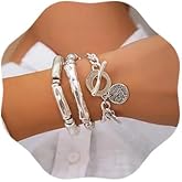 Jumwrit 3pcs Boho Layered Beaded Bracelets Set for Women Dainty Stretch Elastic Round Ball Beads Tube Chunky Chain Bracelets 