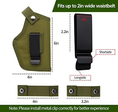 2 Pack Gun Holsters, Gun Holster, Inside Outside Waistband Holster for Pistols, IWB Belt Holster for Right & Left Hand, Fits Subcompact Compact Full Size Pistols (Green)