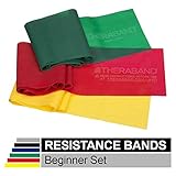 TheraBand Resistance Bands Set, Professional Non-Latex Elastic Band For Upper & Lower Body Exercise, Strength Training without Weights, Physical Therapy, Pilates, Rehab, Yellow & Red & Green, Beginner