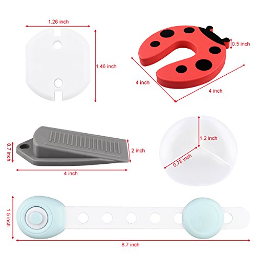 Eligara Baby Safety Protector Sets Include Child Safety Cabinet Locks (3Pcs) Corner Protector Guards (12Pcs) Outlet Plug Covers (32Pcs) Door Stopper (4Pcs) Door Stopper - Thumbnail 2